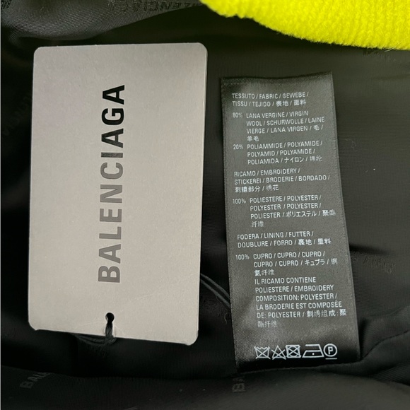 NWT Balenciaga Logo Yellow Fluo Wool Oversized Jacket Drawcord Hem 571439 - Picture 16 of 16